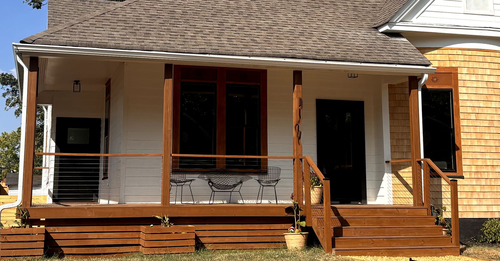 Front porch deck with wide steps